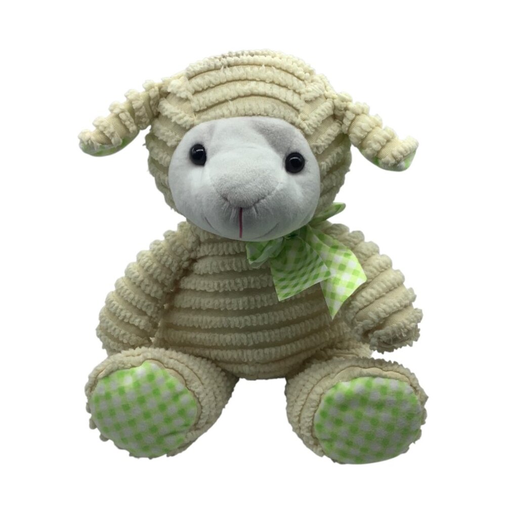 HugFun Corduroy Lamb Plush Toy Stuffed Animal 13"‎ Gingham Bow Easter